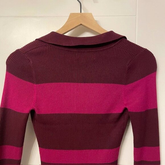 House of Harlow 1960 Ribbed Striped Colorblock Collared V-Neck Sweater Small - Picture 5 of 12